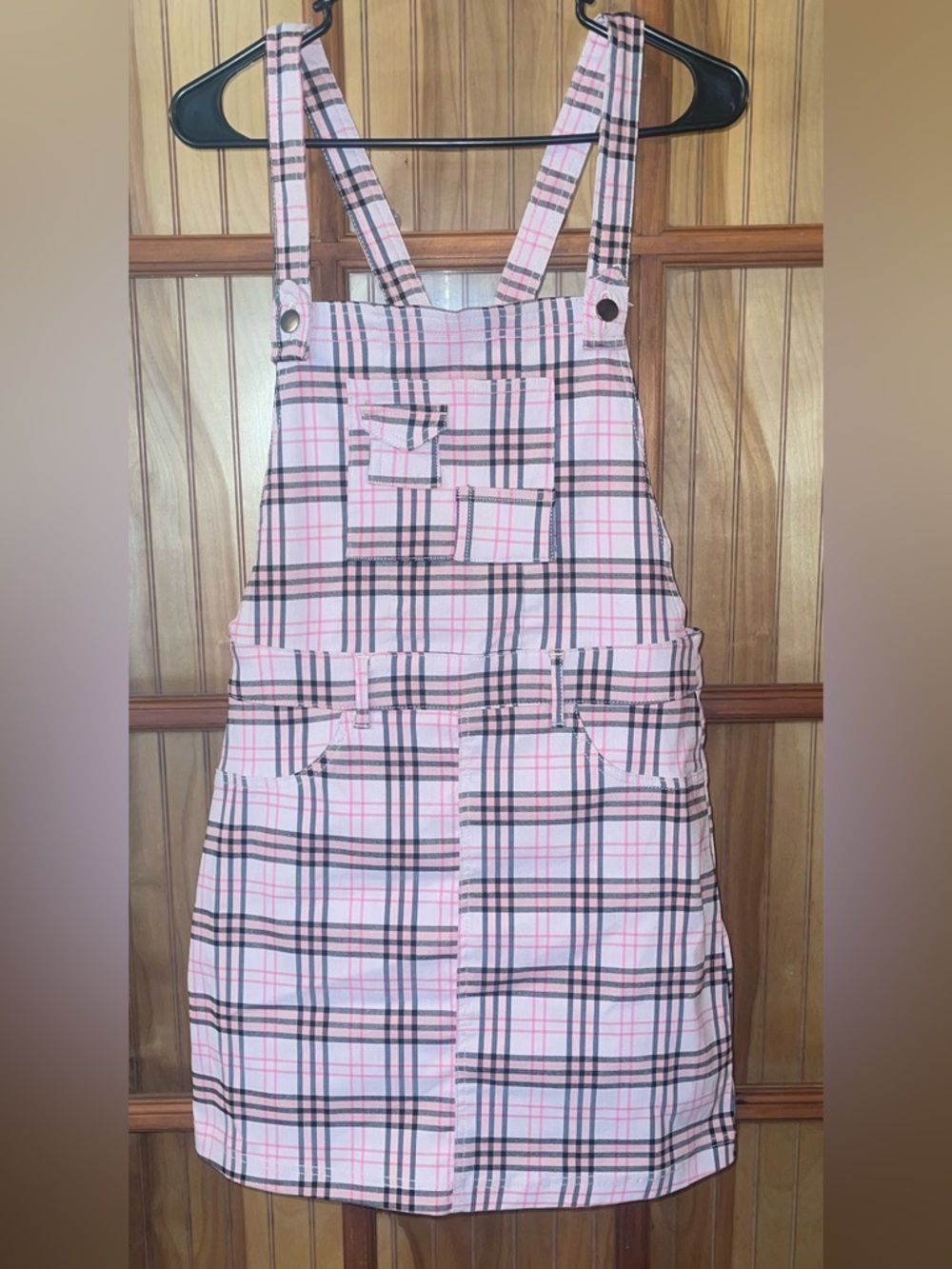 like an angel Pink Plaid Overall Dress